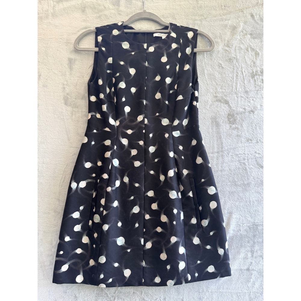 Diane von Furstenberg DVF Black Wool Silk‎ Abstract Dot Sleeveless Dress Size 2
